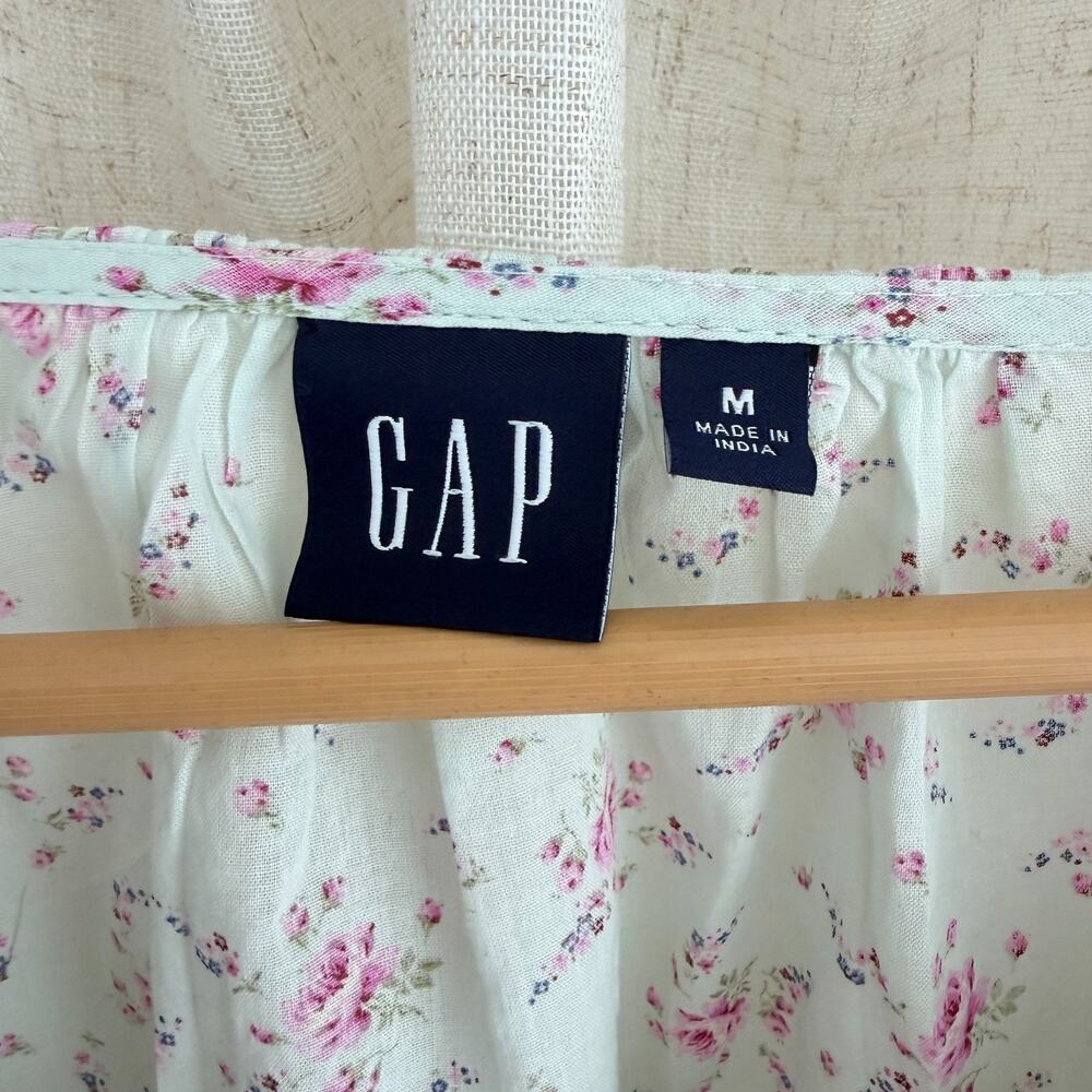 Gap Blouse Women Medium Blue Floral Cotton Ruffle Coquette Romantic Cottagecore - Picture 8 of 11